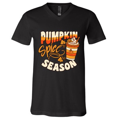 Pumpkin Spice Season Latte Coffee Fall Autumn Funny V-Neck T-Shirt