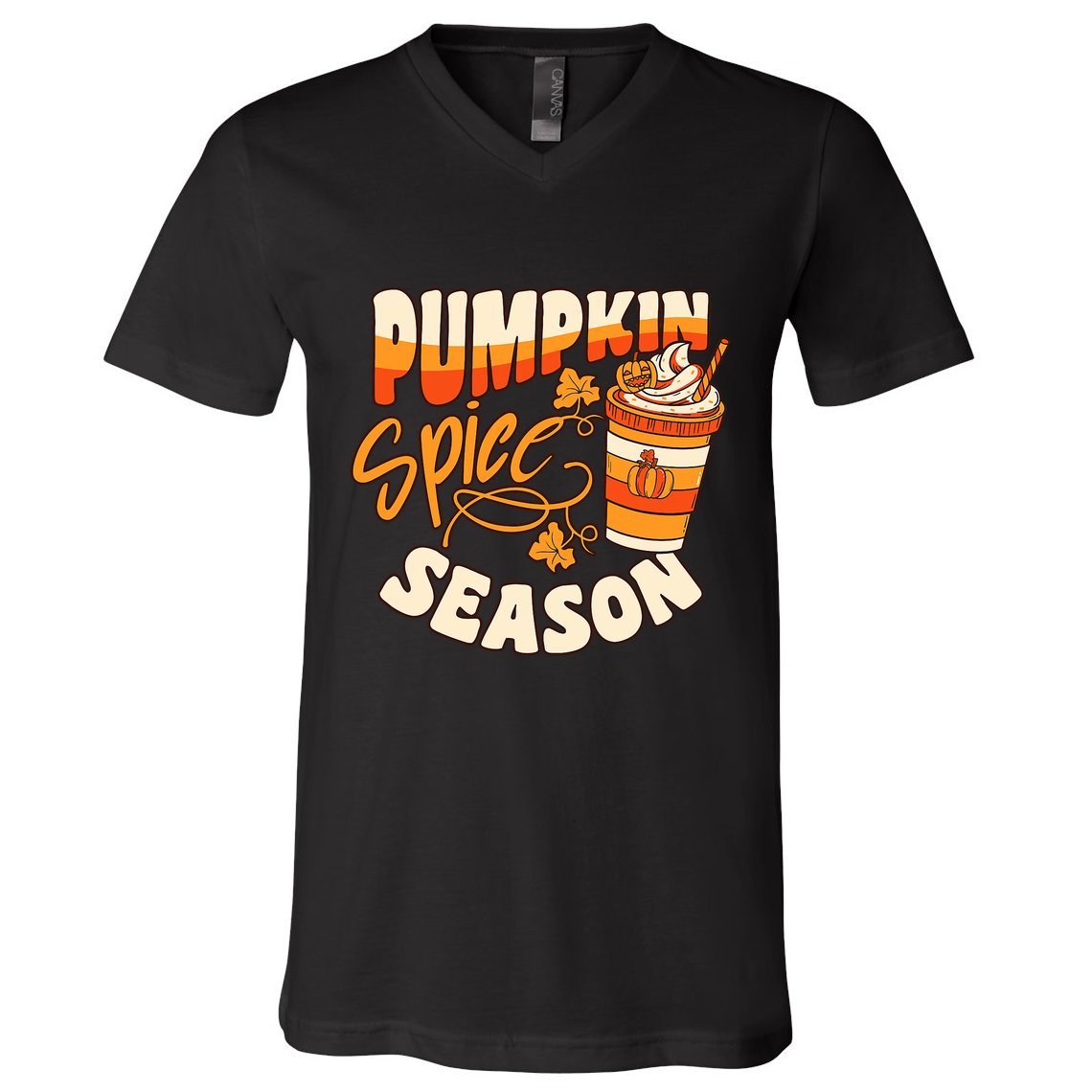 Pumpkin Spice Season Latte Coffee Fall Autumn Funny V-Neck T-Shirt