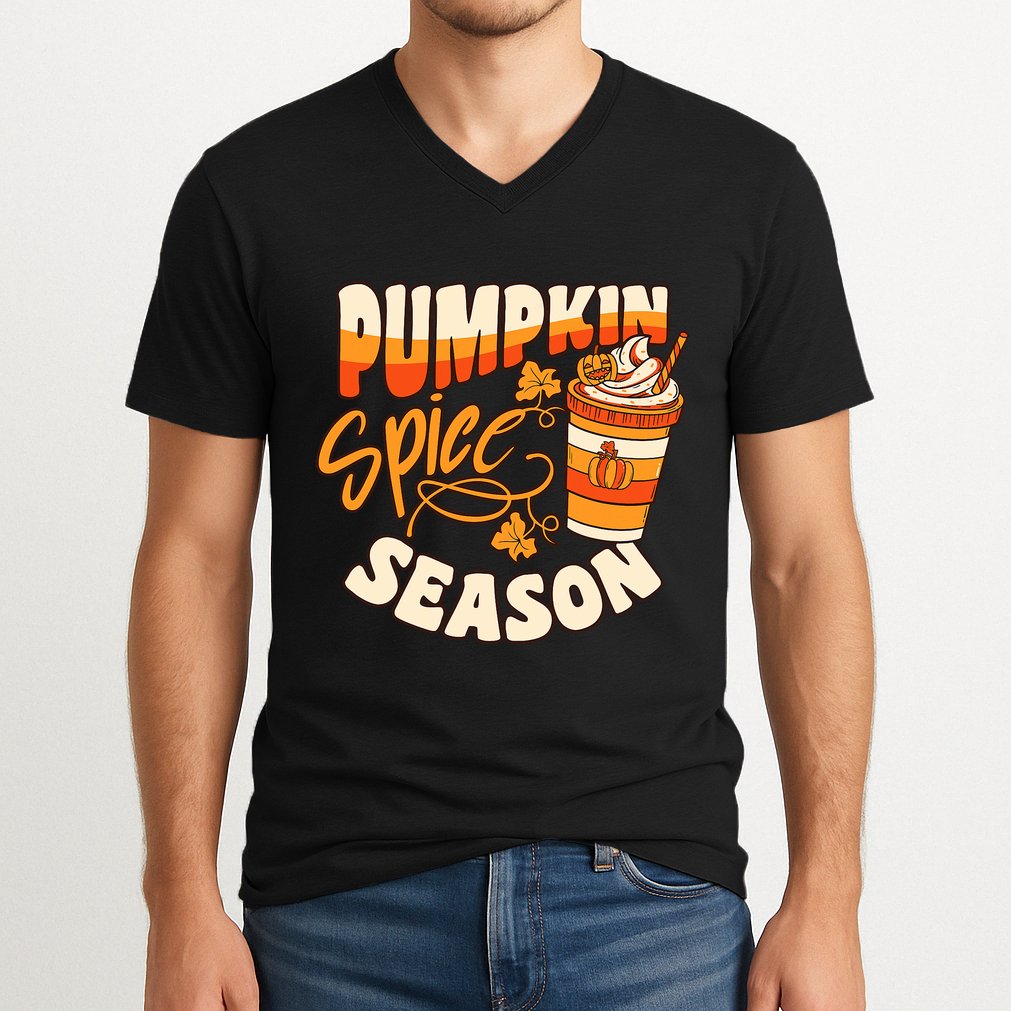 Pumpkin Spice Season Latte Coffee Fall Autumn Funny V-Neck T-Shirt