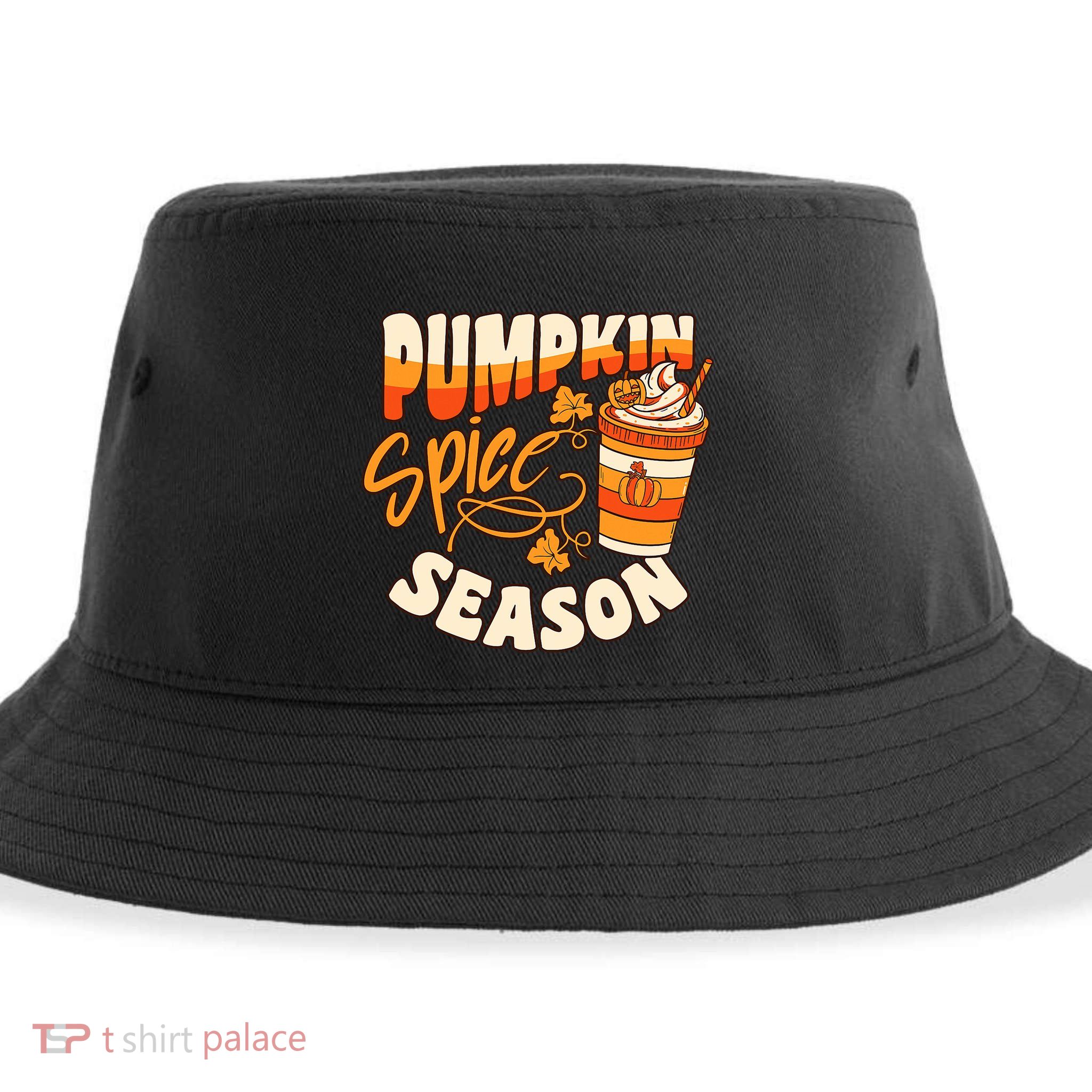 Pumpkin Spice Season Latte Coffee Fall Autumn Funny Sustainable Bucket Hat