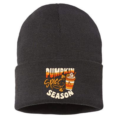 Pumpkin Spice Season Latte Coffee Fall Autumn Funny Sustainable Knit Beanie