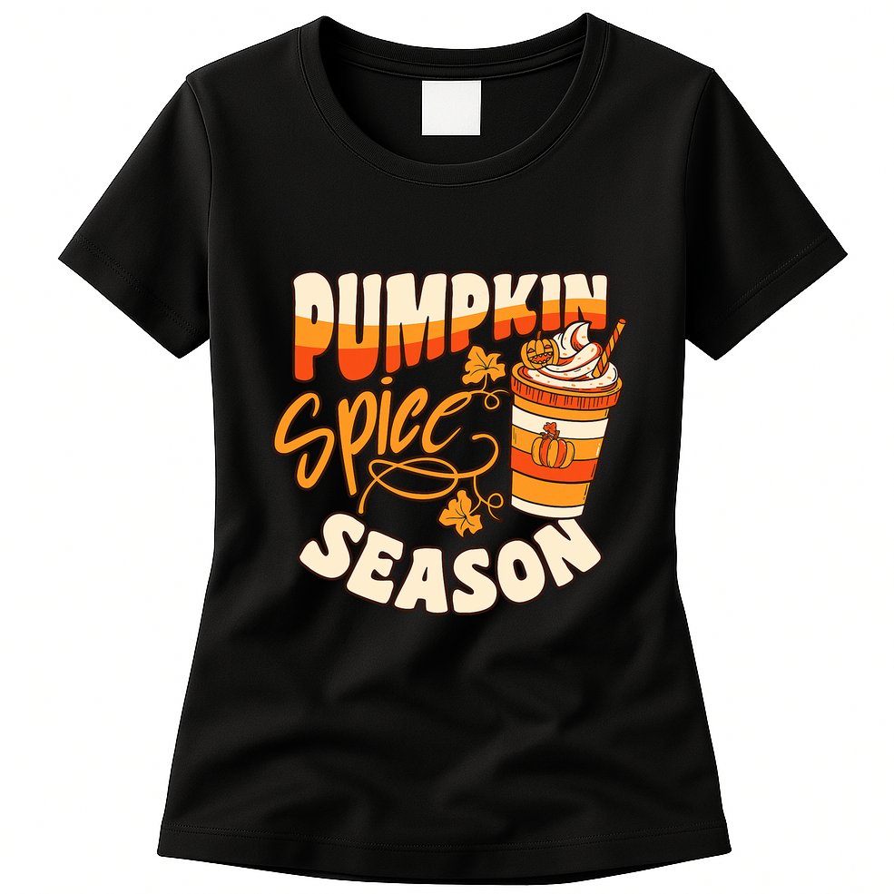 Pumpkin Spice Season Latte Coffee Fall Autumn Funny Womens T-Shirt