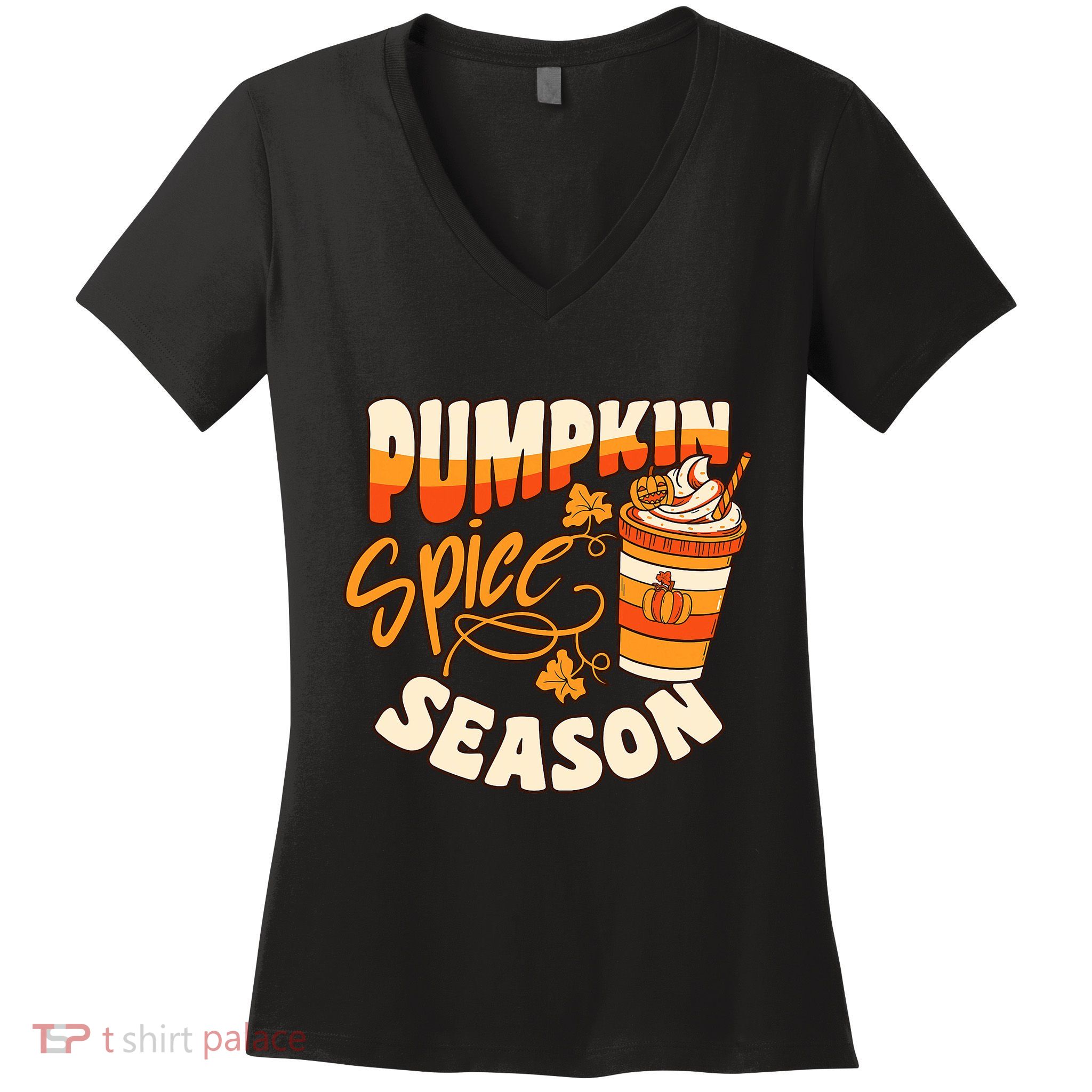 Pumpkin Spice Season Latte Coffee Fall Autumn Funny Women's V-Neck T-Shirt