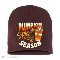 Pumpkin Spice Season Latte Coffee Fall Autumn Funny Short Acrylic Beanie