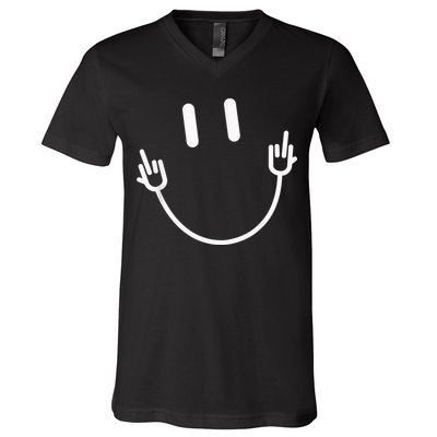 Power Socket Smile Middle Finger Hand Icon Meme Electrician V-Neck T-Shirt