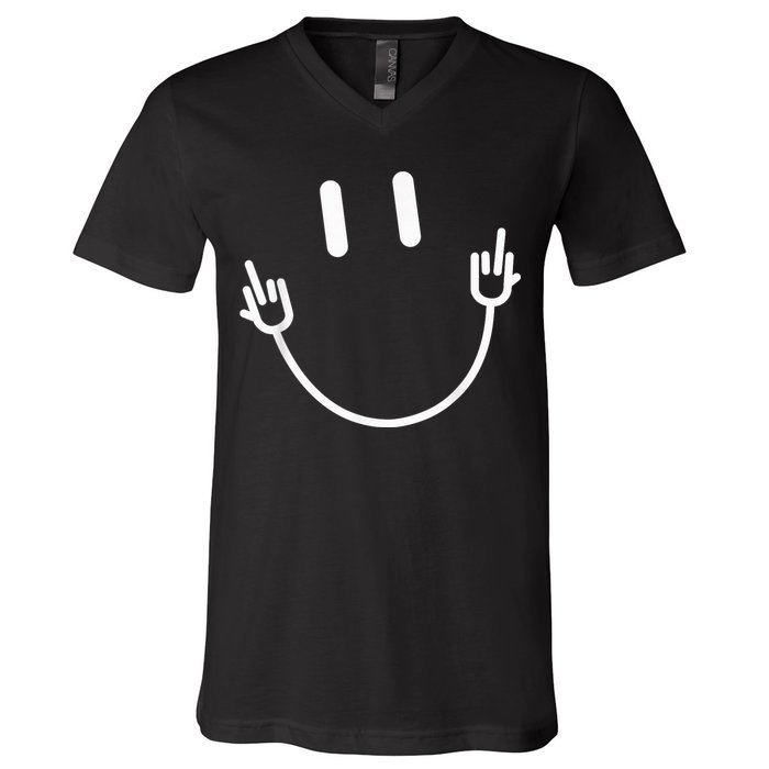 Power Socket Smile Middle Finger Hand Icon Meme Electrician V-Neck T-Shirt
