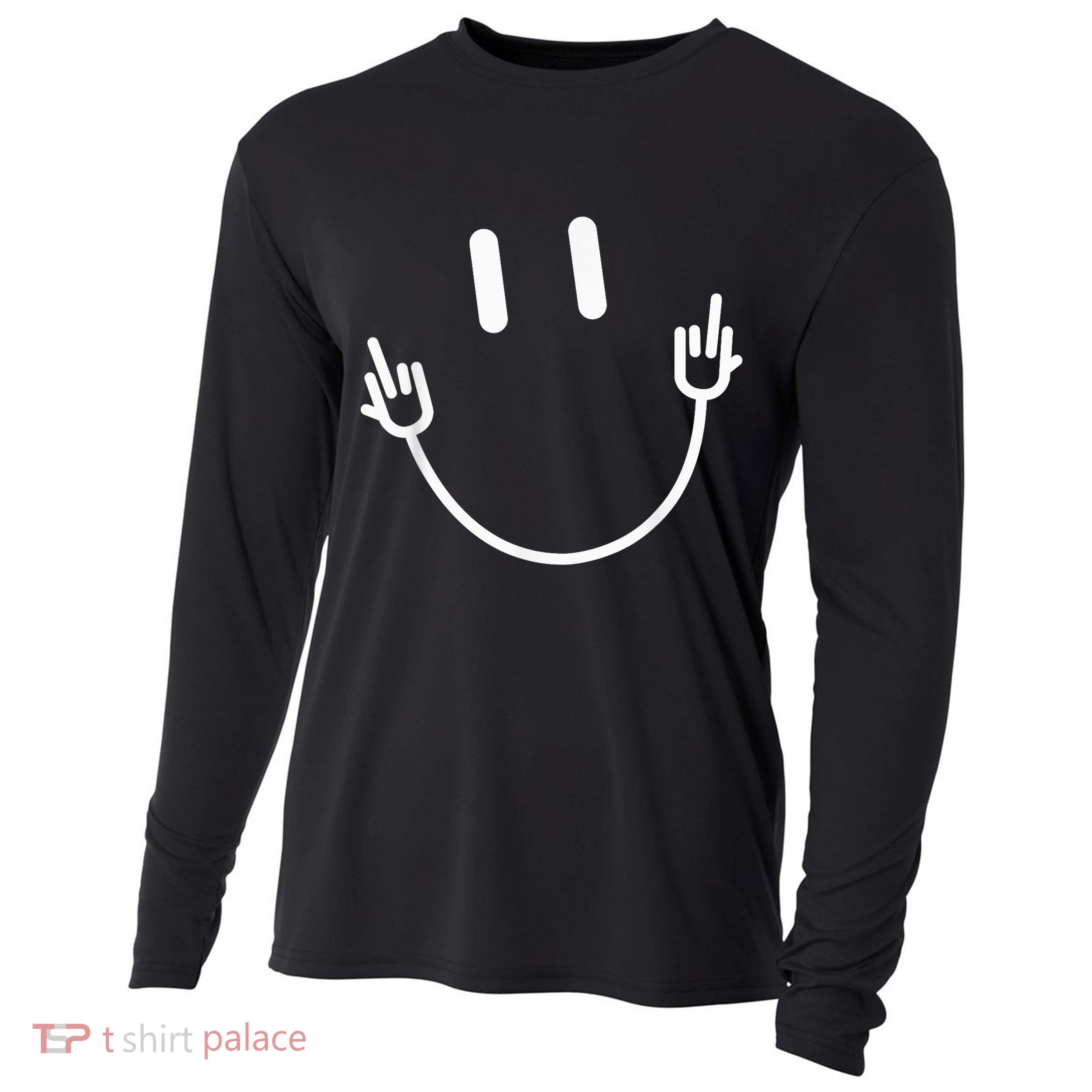 Power Socket Smile Middle Finger Hand Icon Meme Electrician Cooling Performance Long Sleeve Crew
