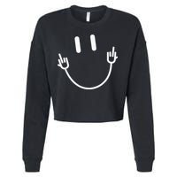 Power Socket Smile Middle Finger Hand Icon Meme Electrician Cropped Pullover Crew