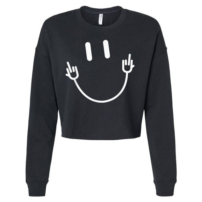 Power Socket Smile Middle Finger Hand Icon Meme Electrician Cropped Pullover Crew