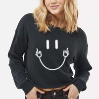 Power Socket Smile Middle Finger Hand Icon Meme Electrician Cropped Pullover Crew