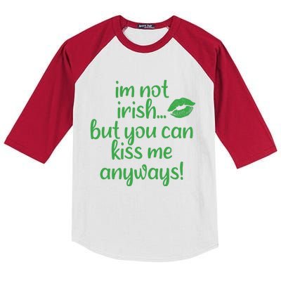 Plus Size St Patrick's Day Shirt, I'm Not Irish But You Can Kiss Me Anyway Kids Colorblock Raglan Jersey