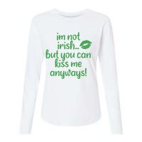 Plus Size St Patrick's Day Shirt, I'm Not Irish But You Can Kiss Me Anyway Womens Cotton Relaxed Long Sleeve T-Shirt