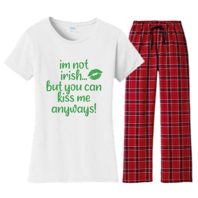 Plus Size St Patrick's Day Shirt, I'm Not Irish But You Can Kiss Me Anyway Women's Flannel Pajama Set