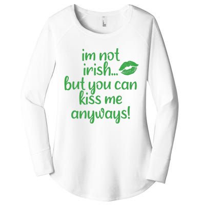 Plus Size St Patrick's Day Shirt, I'm Not Irish But You Can Kiss Me Anyway Women's Perfect Tri Tunic Long Sleeve Shirt