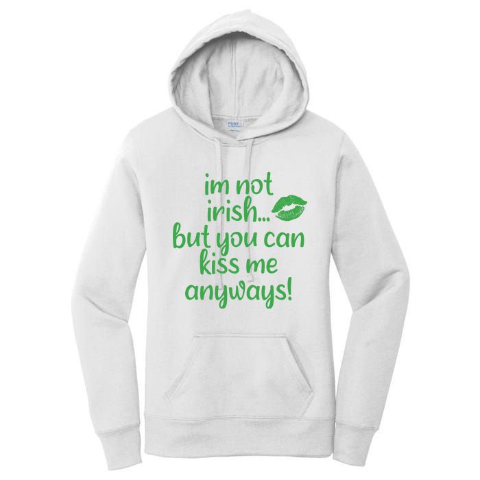 Plus Size St Patrick's Day Shirt, I'm Not Irish But You Can Kiss Me Anyway Women's Pullover Hoodie