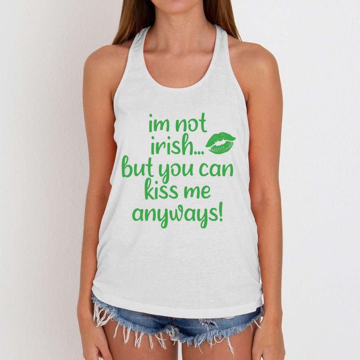 Plus Size St Patrick's Day Shirt, I'm Not Irish But You Can Kiss Me Anyway Women's Knotted Racerback Tank