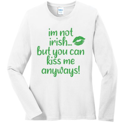 Plus Size St Patrick's Day Shirt, I'm Not Irish But You Can Kiss Me Anyway Ladies Long Sleeve Shirt