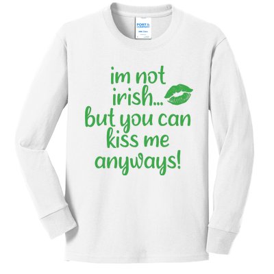 Plus Size St Patrick's Day Shirt, I'm Not Irish But You Can Kiss Me Anyway Kids Long Sleeve Shirt