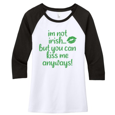 Plus Size St Patrick's Day Shirt, I'm Not Irish But You Can Kiss Me Anyway Women's Tri-Blend 3/4-Sleeve Raglan Shirt