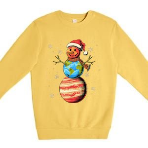 Planets Snowman Space Funny Christmas Astronomy For Premium Crewneck Sweatshirt