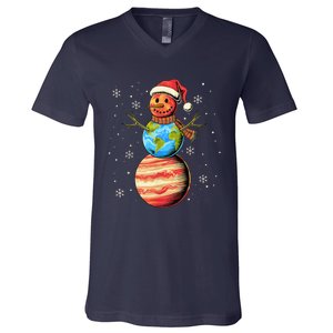 Planets Snowman Space Funny Christmas Astronomy For V-Neck T-Shirt