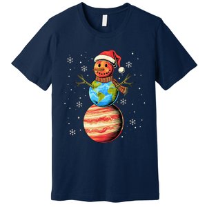 Planets Snowman Space Funny Christmas Astronomy For Premium T-Shirt