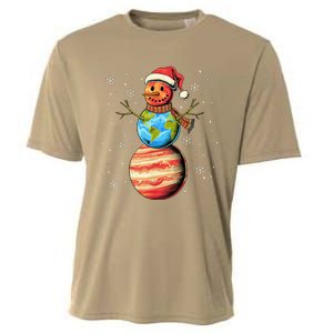 Planets Snowman Space Funny Christmas Astronomy For Cooling Performance Crew T-Shirt