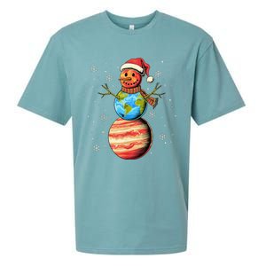 Planets Snowman Space Funny Christmas Astronomy For Sueded Cloud Jersey T-Shirt