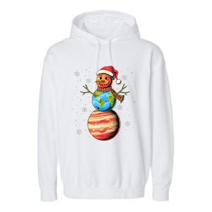 Planets Snowman Space Funny Christmas Astronomy For Garment-Dyed Fleece Hoodie