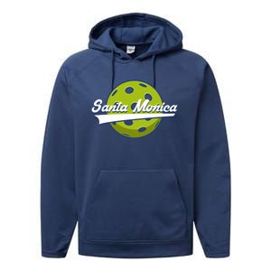 Pickleball Swoosh Santa Monica Ca Gift Performance Fleece Hoodie