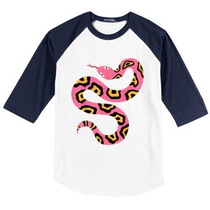 Pink Snake Sky Herpetologist Reptile Python Lover Baseball Sleeve Shirt