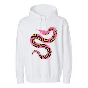 Pink Snake Sky Herpetologist Reptile Python Lover Garment-Dyed Fleece Hoodie