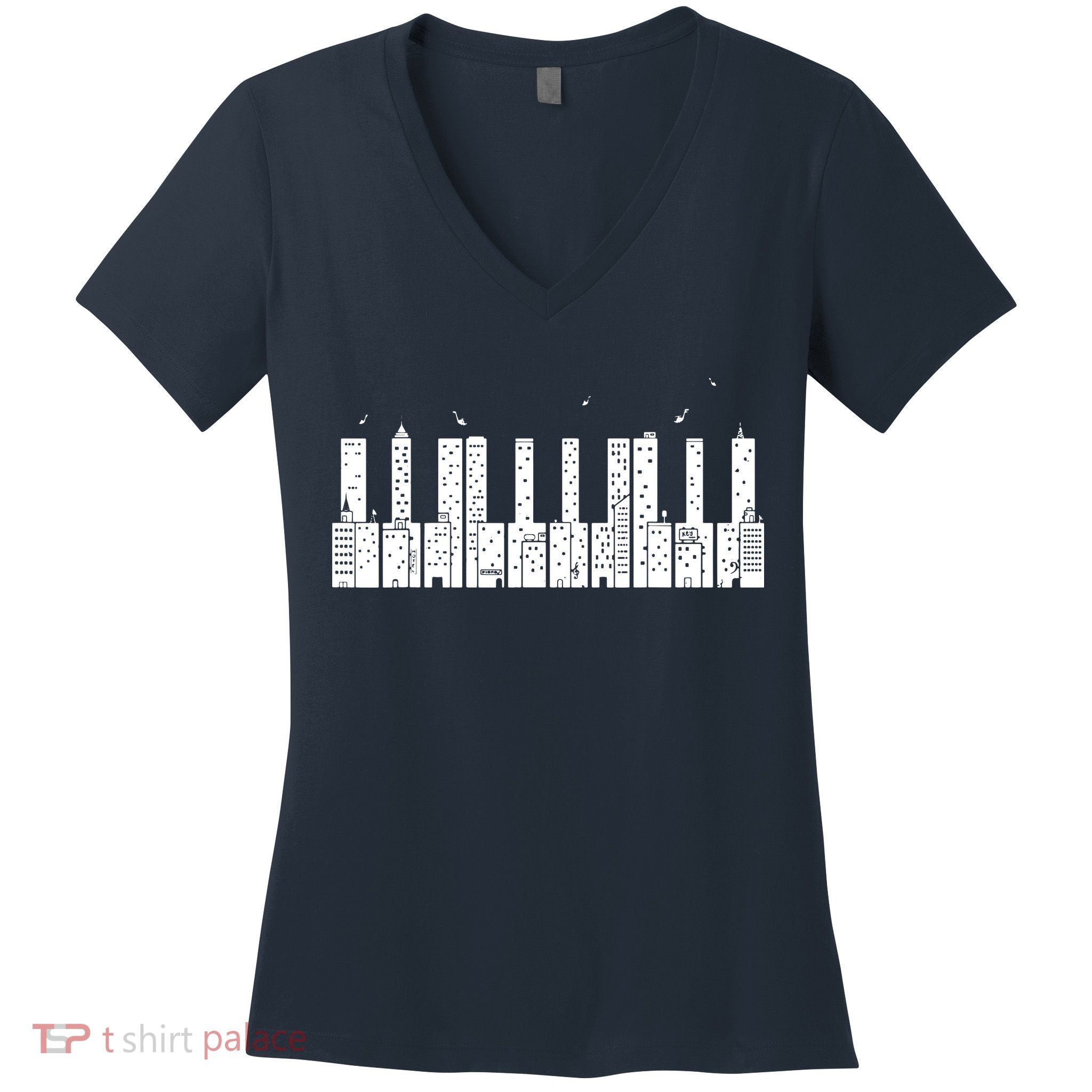 Piano Shirts Skyline Keyboard Music Women's V-Neck T-Shirt