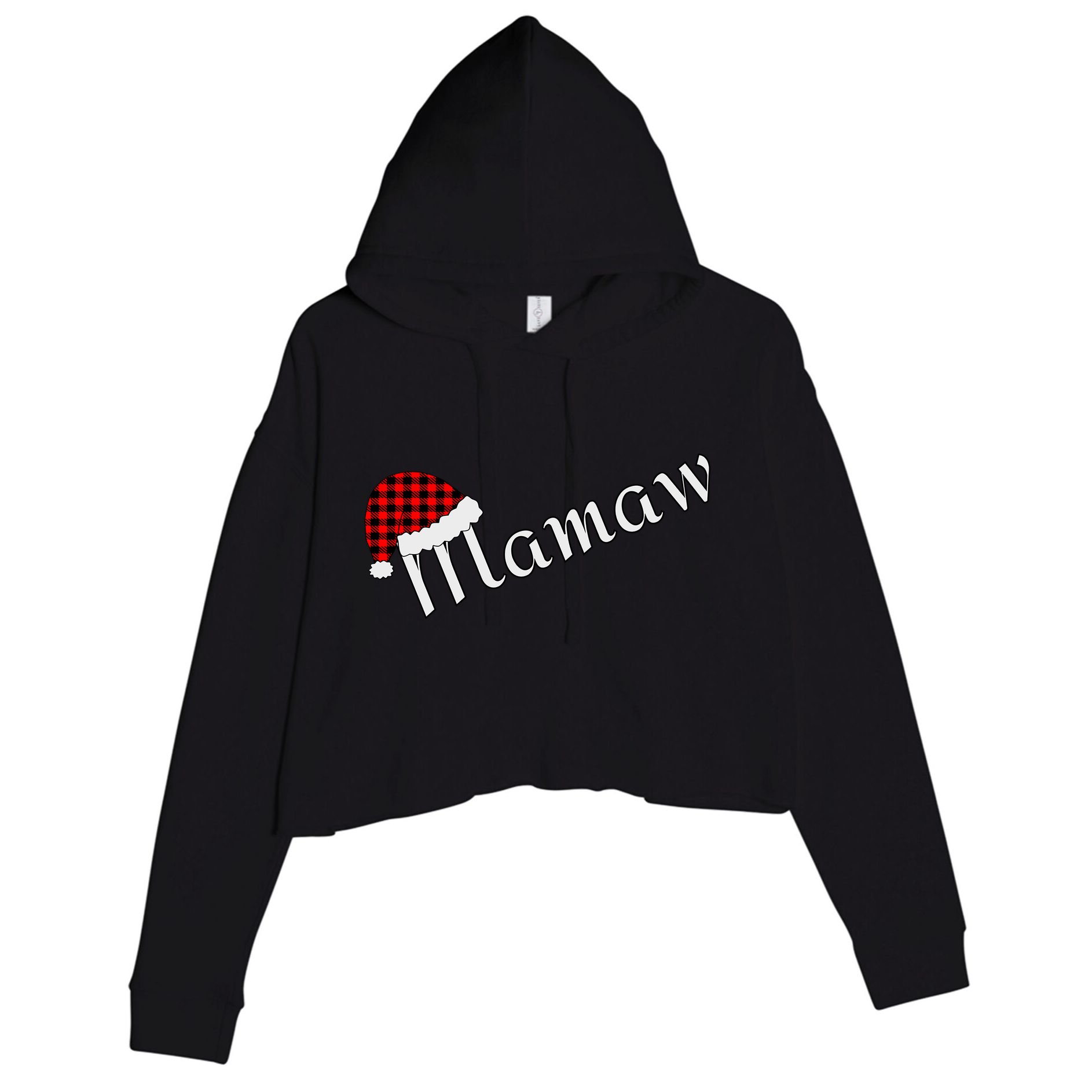 Plaid Santa Sleep Hat Mamaw Gift Crop Fleece Hoodie