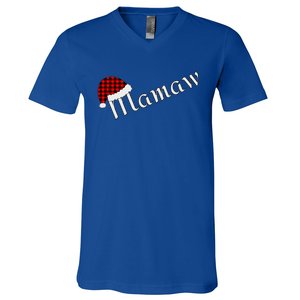 Plaid Santa Sleep Hat Mamaw Gift V-Neck T-Shirt