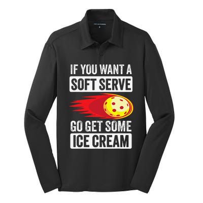 Pickleball Soft Serve Ice Cream Funny Pickleball Silk Touch Performance Long Sleeve Polo