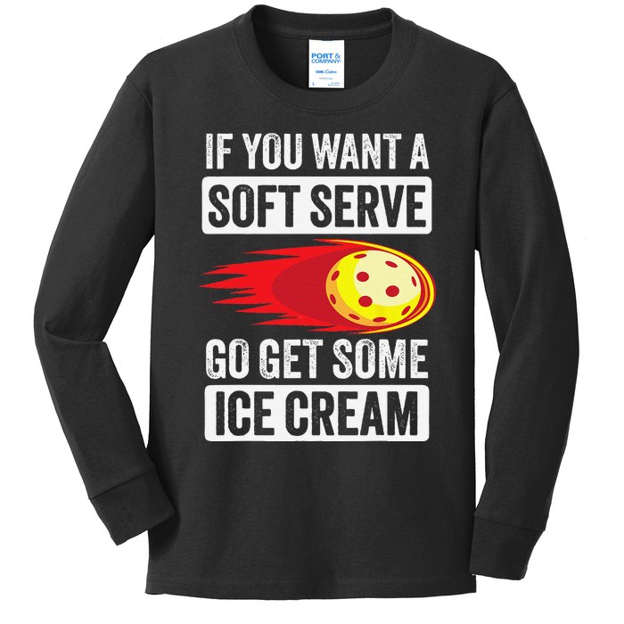 Pickleball Soft Serve Ice Cream Funny Pickleball Kids Long Sleeve Shirt