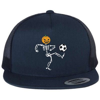 Pumpkin Skeleton Soccer Player Halloween Boy Soccer Flat Bill Trucker Hat