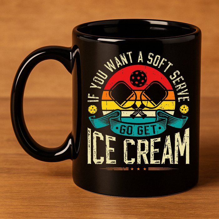 Pickleball Soft Serve Ice Cream Pickleball Player 11oz C Handle Ceramic Mug