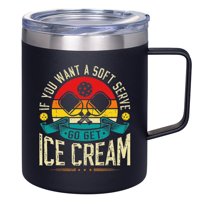 Pickleball Soft Serve Ice Cream Pickleball Player 12oz Stainless Steel Coffee Mug