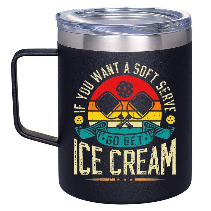 Pickleball Soft Serve Ice Cream Pickleball Player 12oz Stainless Steel Coffee Mug