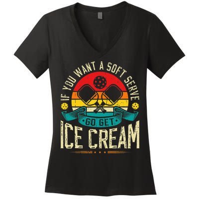Pickleball Soft Serve Ice Cream Pickleball Player Women's V-Neck T-Shirt