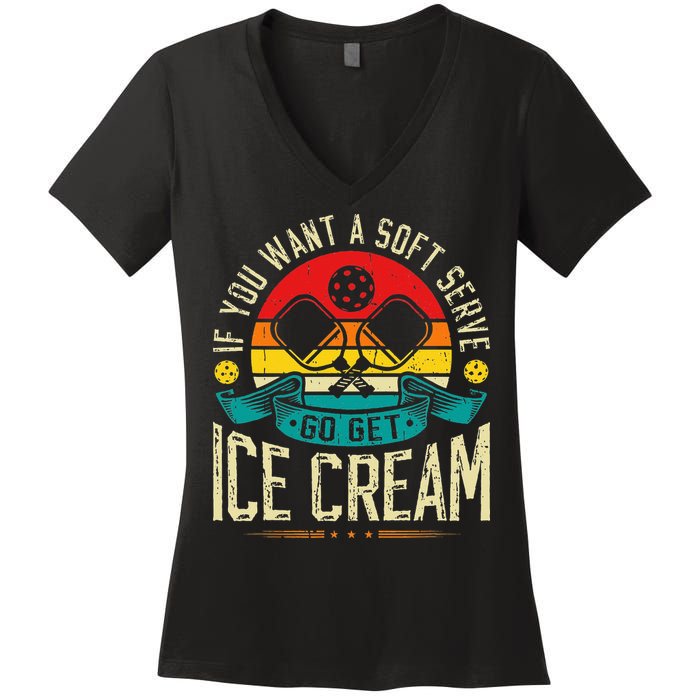Pickleball Soft Serve Ice Cream Pickleball Player Women's V-Neck T-Shirt