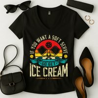 Pickleball Soft Serve Ice Cream Pickleball Player Women's V-Neck T-Shirt