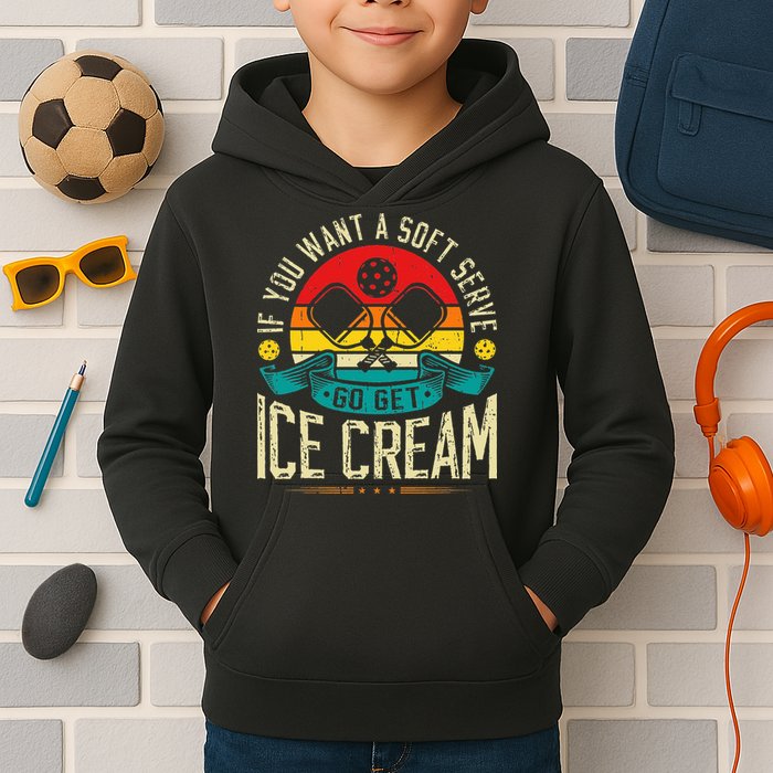 Pickleball Soft Serve Ice Cream Pickleball Player Kids Hoodie