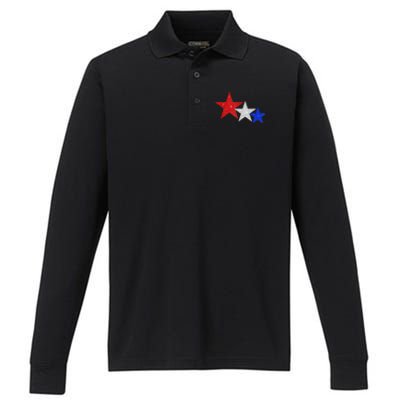 Patriotic Stars Sparkle Red White Blue American 4th Of July Performance Long Sleeve Polo