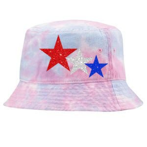 Patriotic Stars Sparkle Red White Blue American 4th Of July Tie-Dyed Bucket Hat