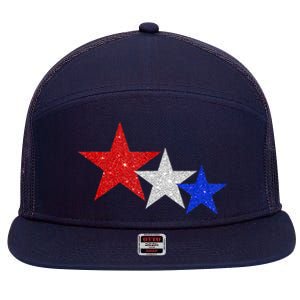 Patriotic Stars Sparkle Red White Blue American 4th Of July 7 Panel Mesh Trucker Snapback Hat