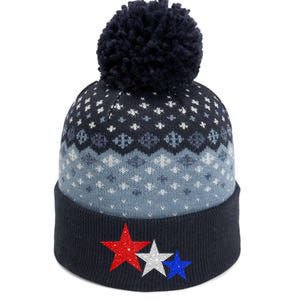 Patriotic Stars Sparkle Red White Blue American 4th Of July The Baniff Cuffed Pom Beanie