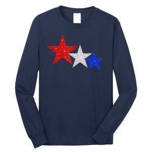 Patriotic Stars Sparkle Red White Blue American 4th Of July Long Sleeve Shirt